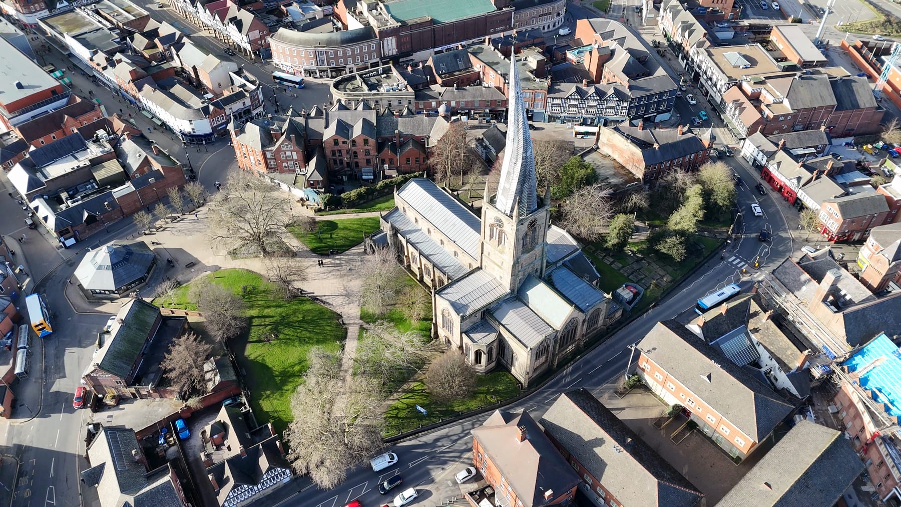 Chesterfield town centre from the air